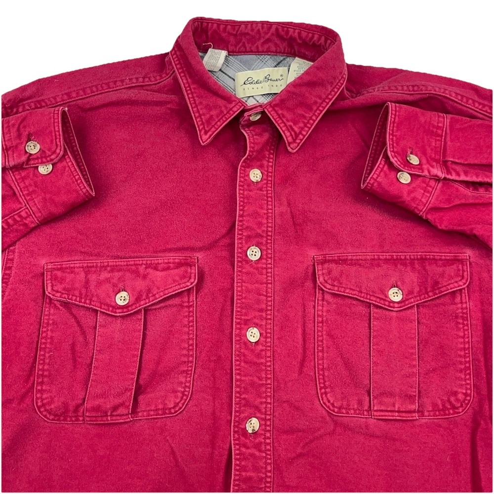 Vintage Eddie Bauer Shirt Men XL Red Chamois Cloth Heavy 90s Button Up Camp